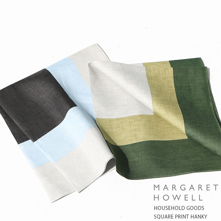 MARGARET HOWELL(マーガレット・ハウエル)HOUSEHOLD GOODS リネンスクエアプリント ハンカチ(589-1181003)