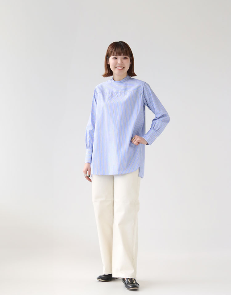 MACPHEE コットンホワイトデニム セミワイドパンツを使ったコーディネート