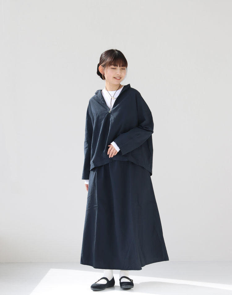 PRIT/60/1オーガニックコットンサッカー スタンドカラーシャツジャケットを使ったコーディネート