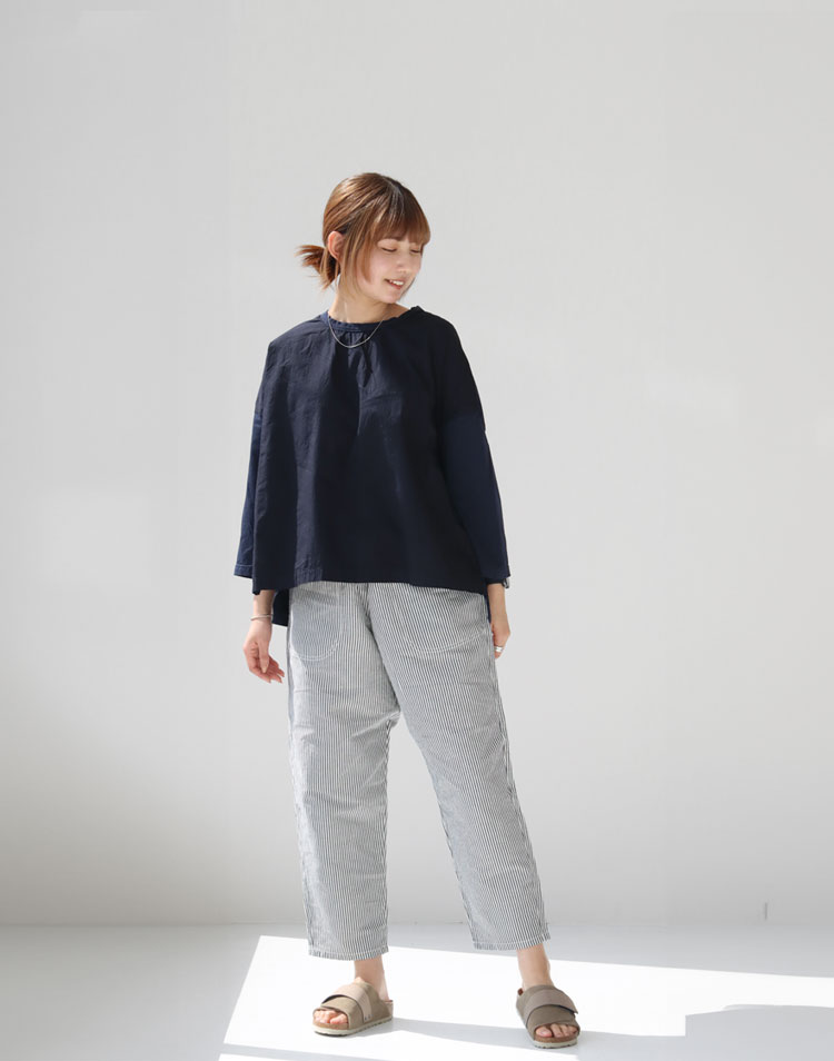 PRIT/47/2サイロプレミアム天竺×50/1ブロード 切替7分袖ビッグプルオーバーを使ったコーディネート