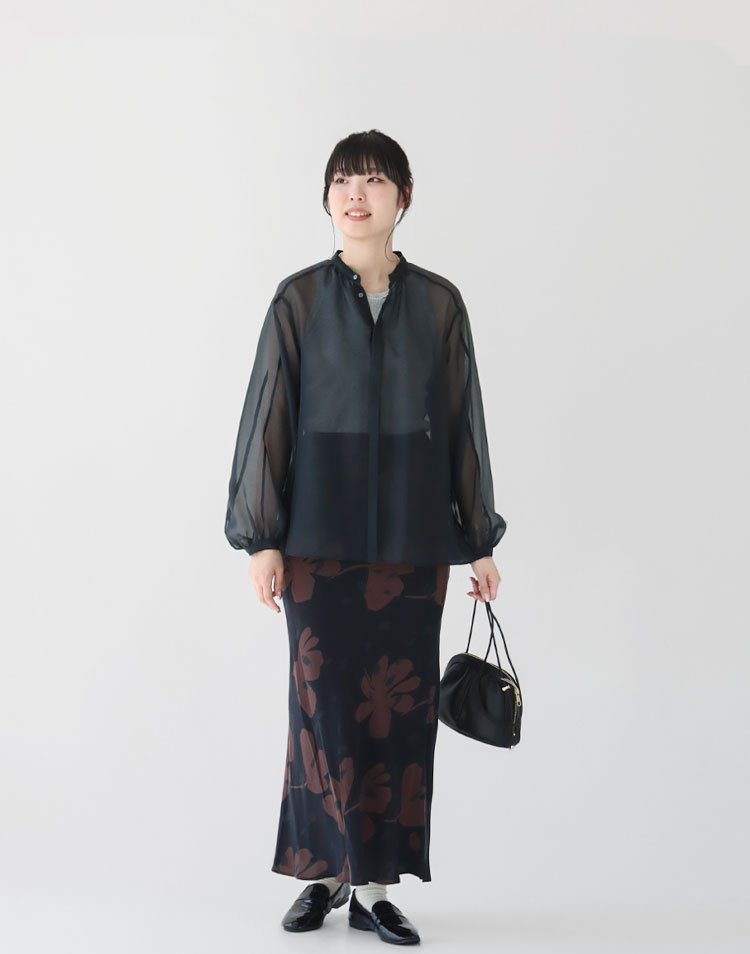 MACPHEE/ソフトオーガンジー バンドカラーブラウスを使ったコーディネート