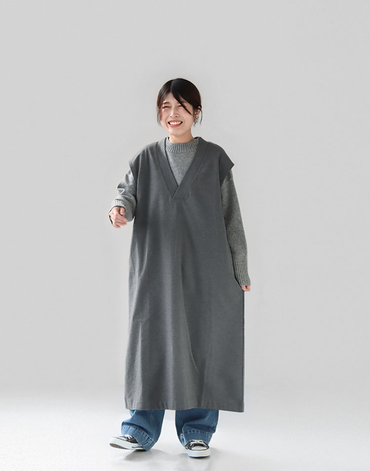 PRIT/ラグウォームミラノリブ裏起毛 Vネックオーバーワンピースを使ったコーディネート